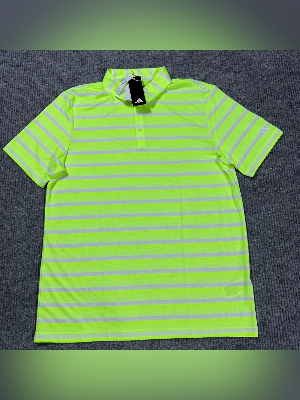 Adidas Golf Mens Polo Shirt Large L 2 Color Stripe Lucid Lemon Neon Yellow